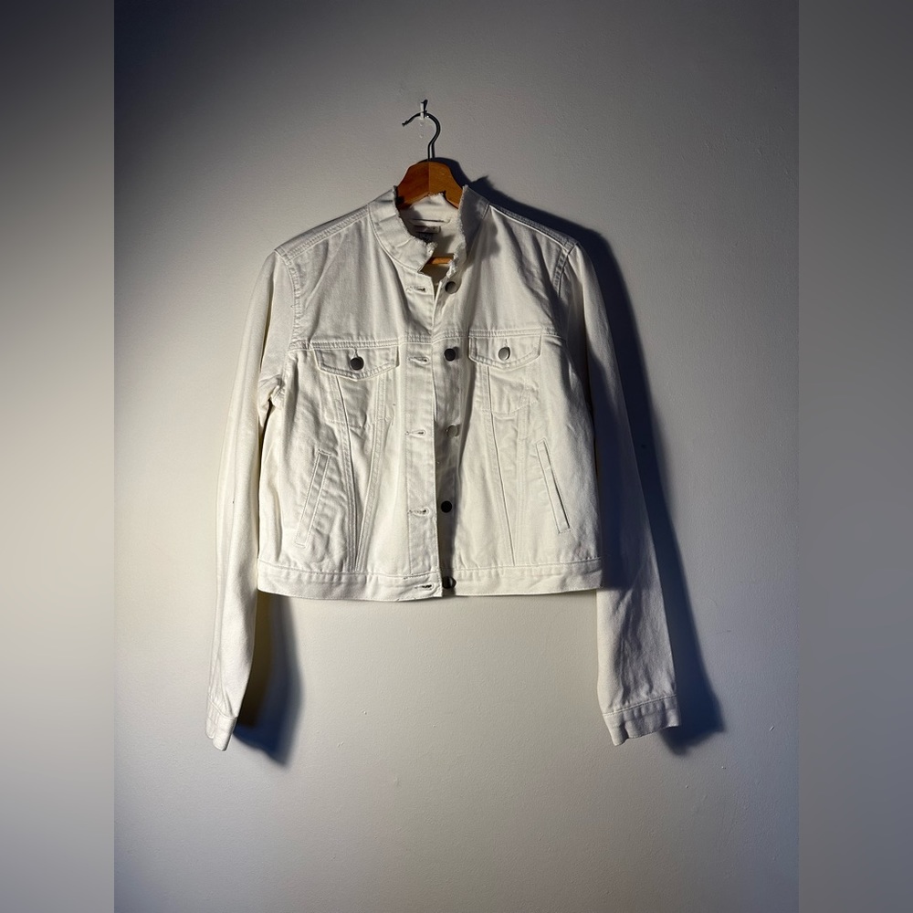 Distressed White Jean Jacket, Size Medium